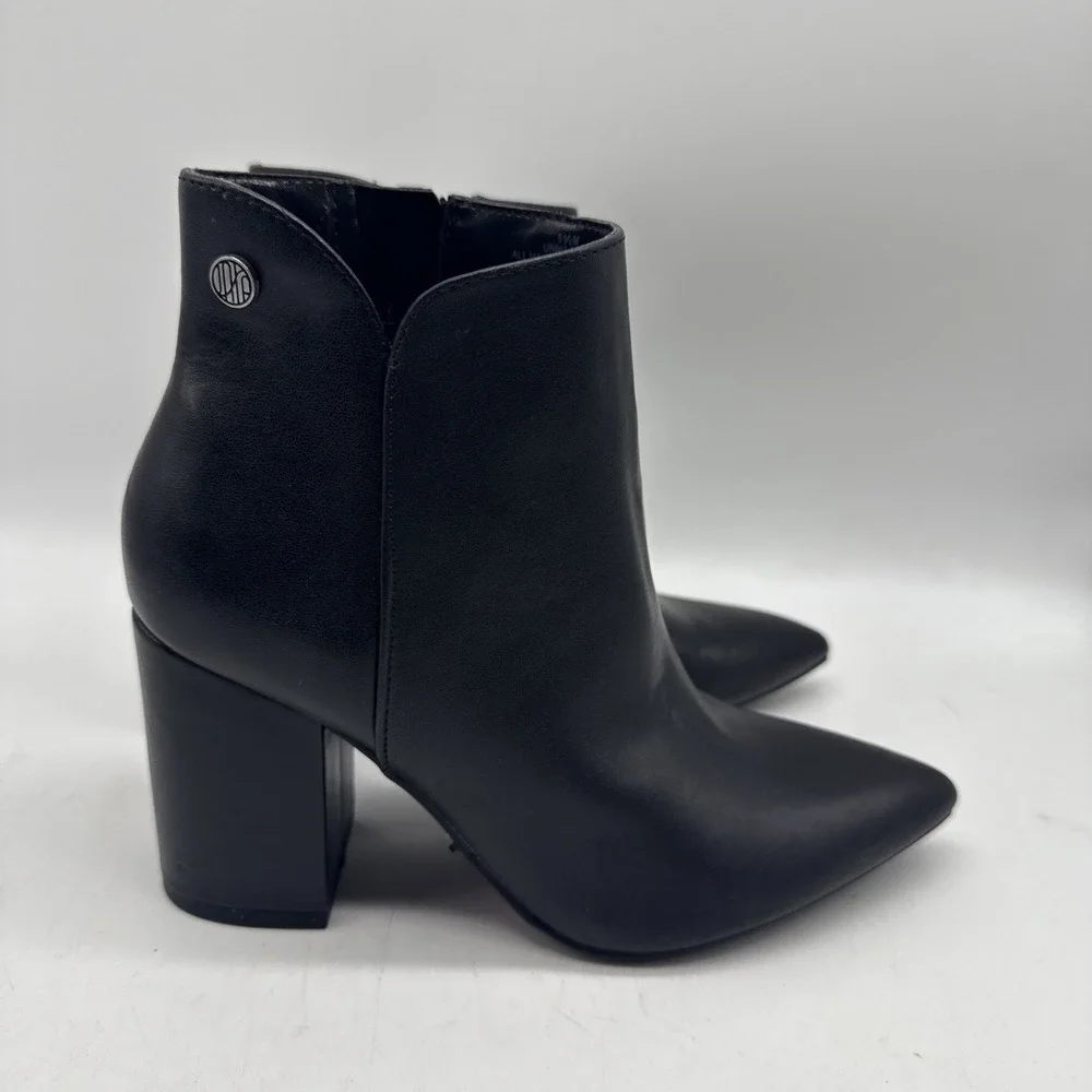 UNISA Block‎ Heel Booties Womens 5.5 Ankle Boots Black Faux Leather Minimalist